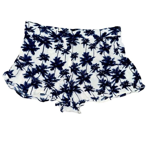 Forever 21 White and Blue Palm Tree Tropical Shorts Lightweight elastic waist M - Picture 1 of 8